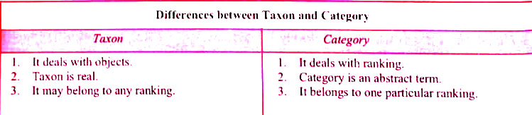 Differences between Taxon and Category